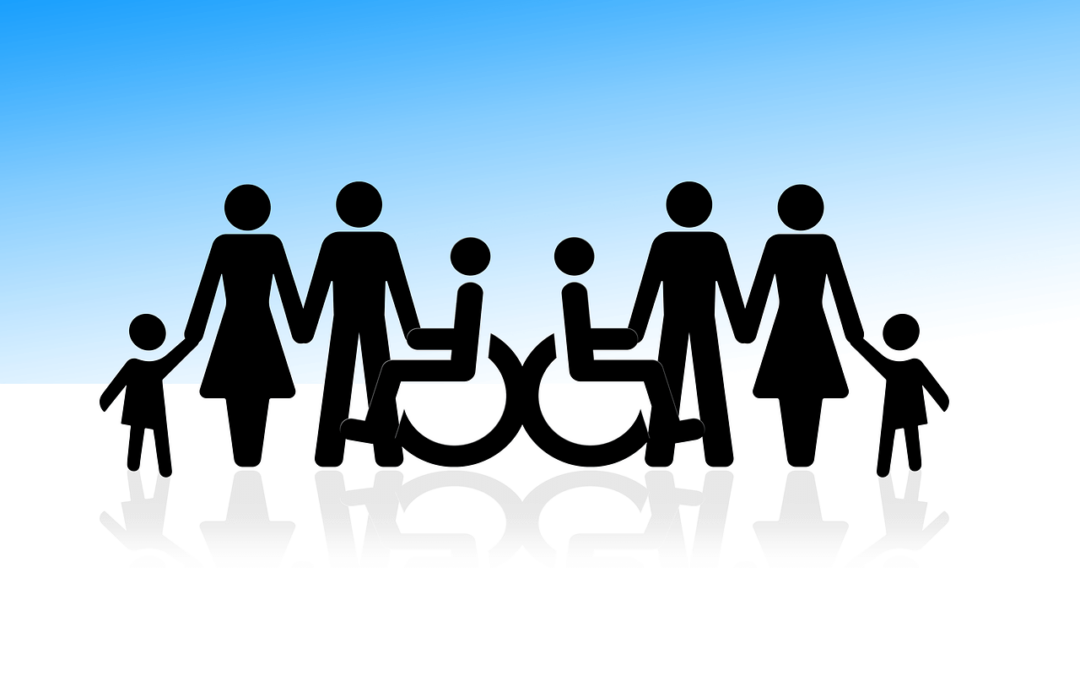 Graphic of two stick families in which one child is in a wheelchair